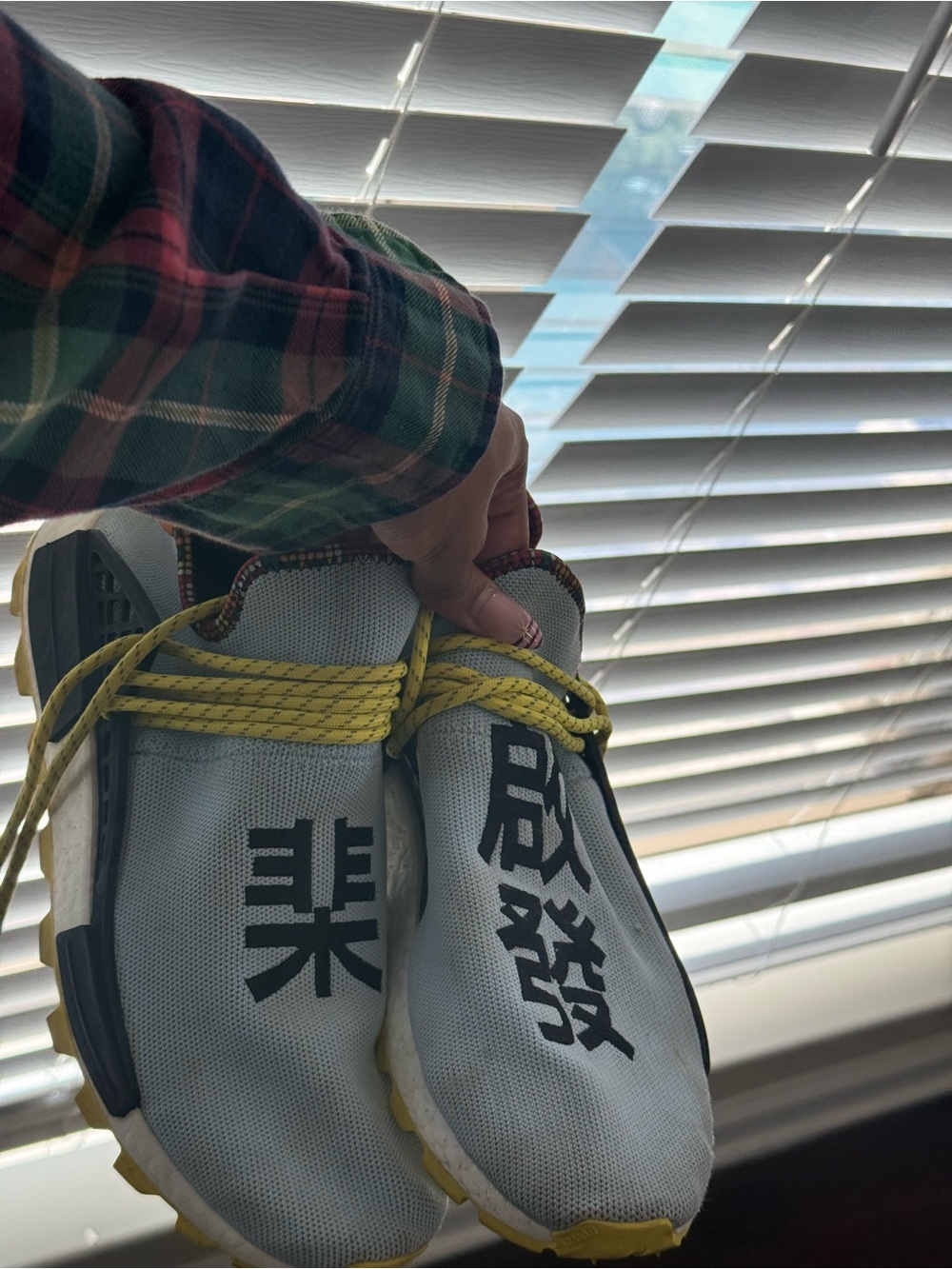 adidas White Sneakers with Yellow Laces and Black Script